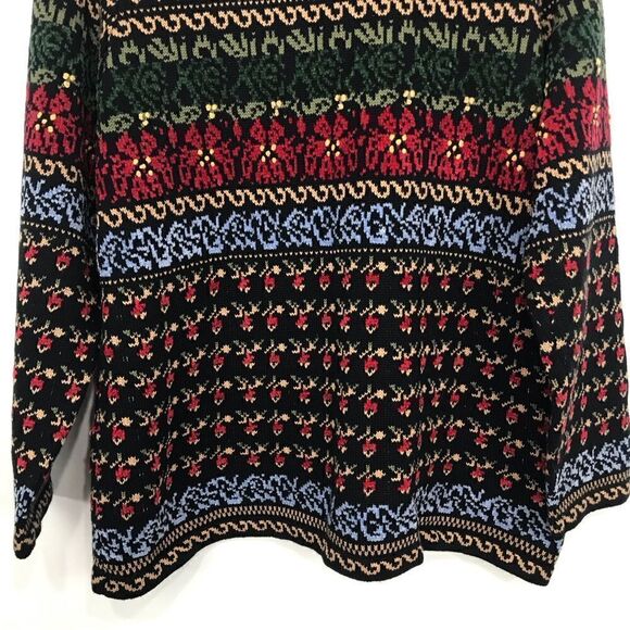 Appleseed’s Black Colorful Pattern Nordic Knit Button Up Cardigan Sweater - Picture 8 of 12